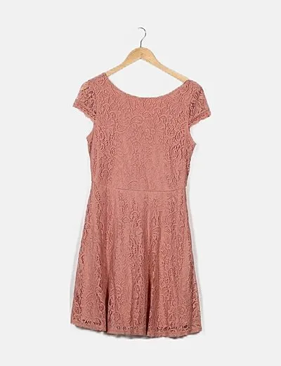 Vero Moda Vestido encaje rosa