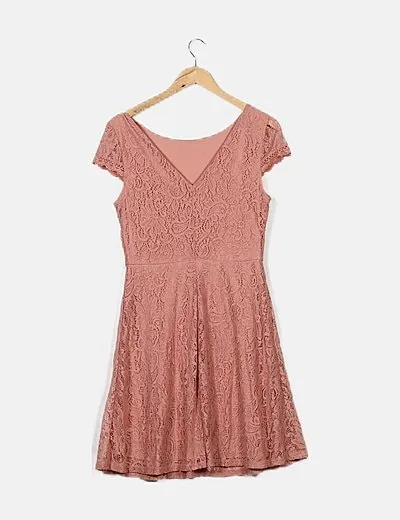 Vero Moda Vestido encaje rosa
