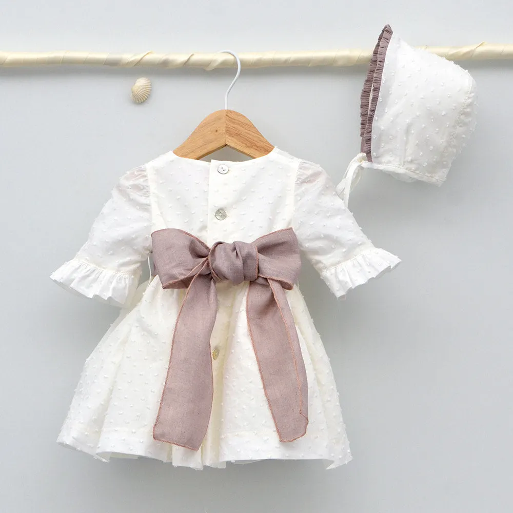 Vestido bebés plumeti Isabel con capota