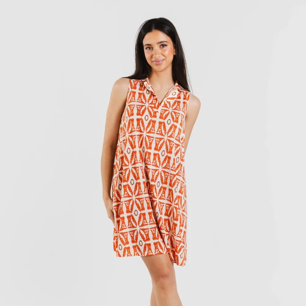 Vestido corto cuello y solapa soft Catania teja