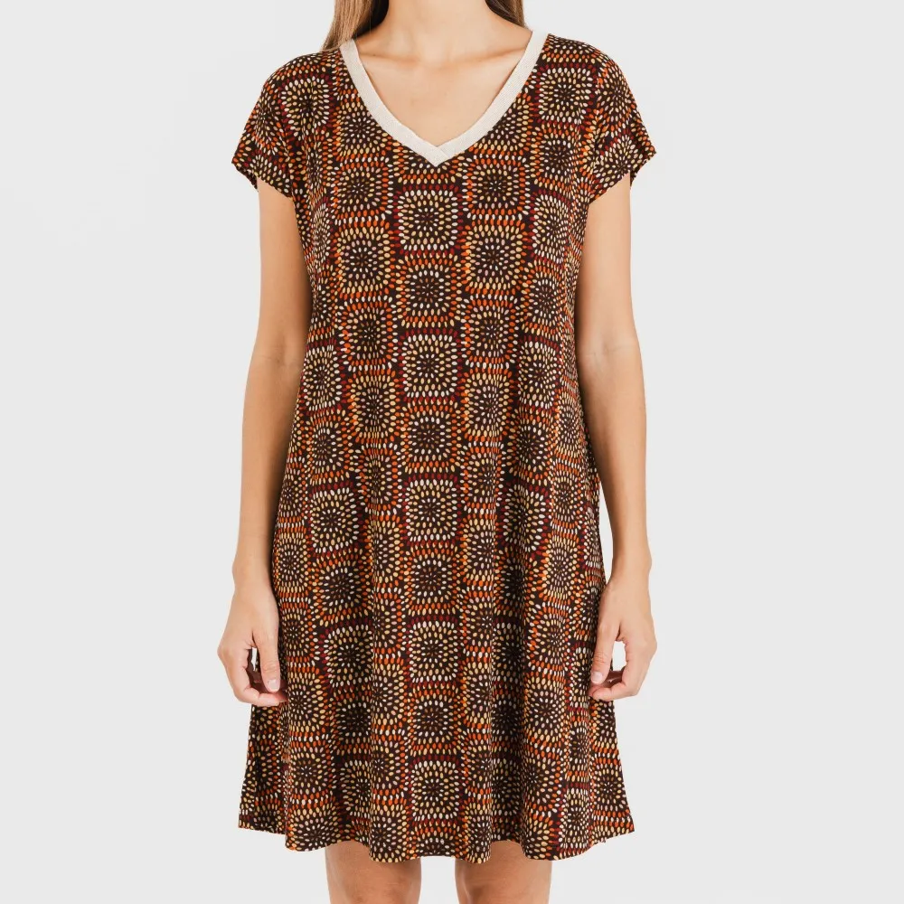 Vestido corto manga fluida crepe Liviana teja