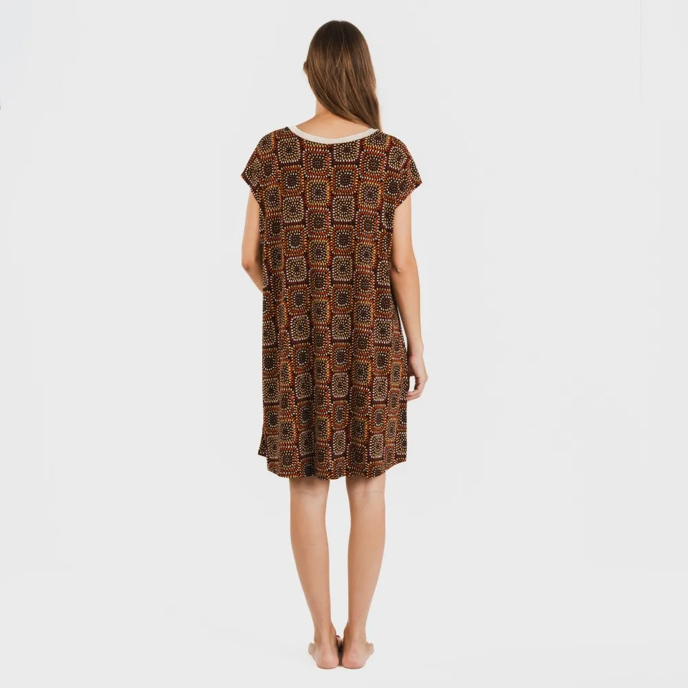 Vestido corto manga fluida crepe Liviana teja