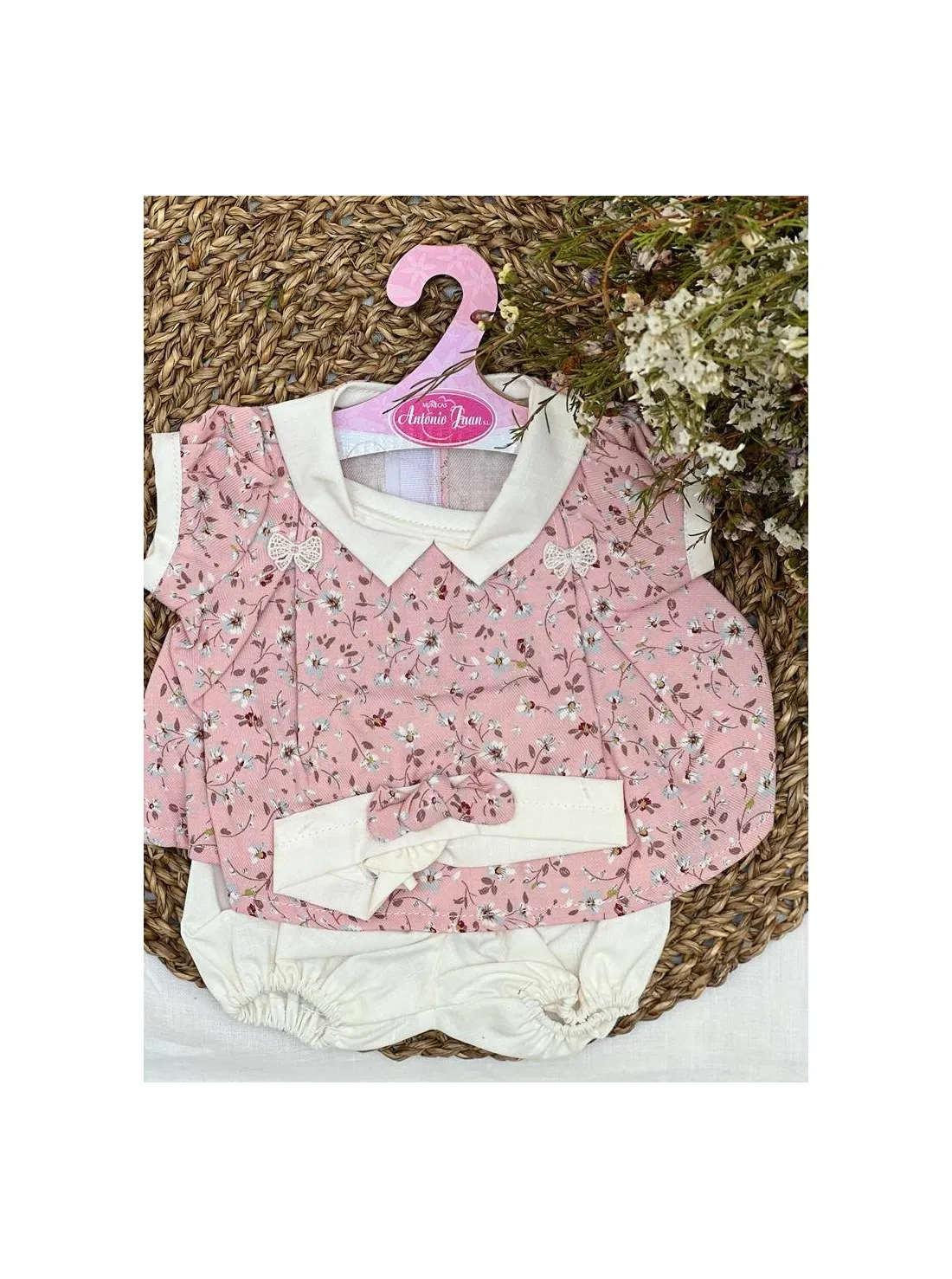 VESTIDO DIADEMA FLORES ROSA  MUñECAS ANTONIO JUAN