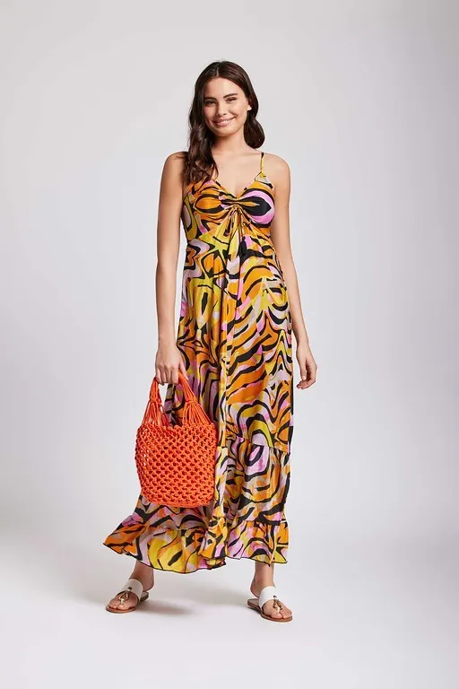 Vestido largo sedoso multicolor