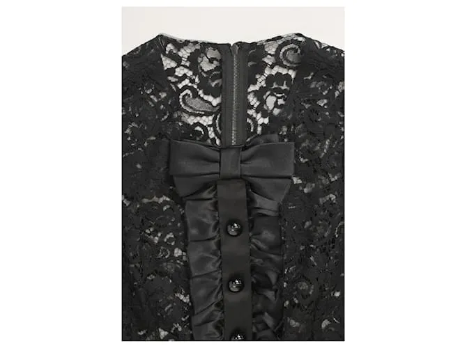Vestido midi de encaje negro con detalle de lazo y volantes de Dolce & Gabbana en poliamida 