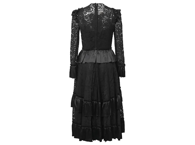 Vestido midi de encaje negro con detalle de lazo y volantes de Dolce & Gabbana en poliamida 