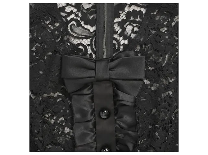 Vestido midi de encaje negro con detalle de lazo y volantes de Dolce & Gabbana en poliamida 