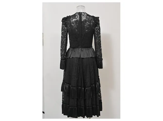 Vestido midi de encaje negro con detalle de lazo y volantes de Dolce & Gabbana en poliamida 