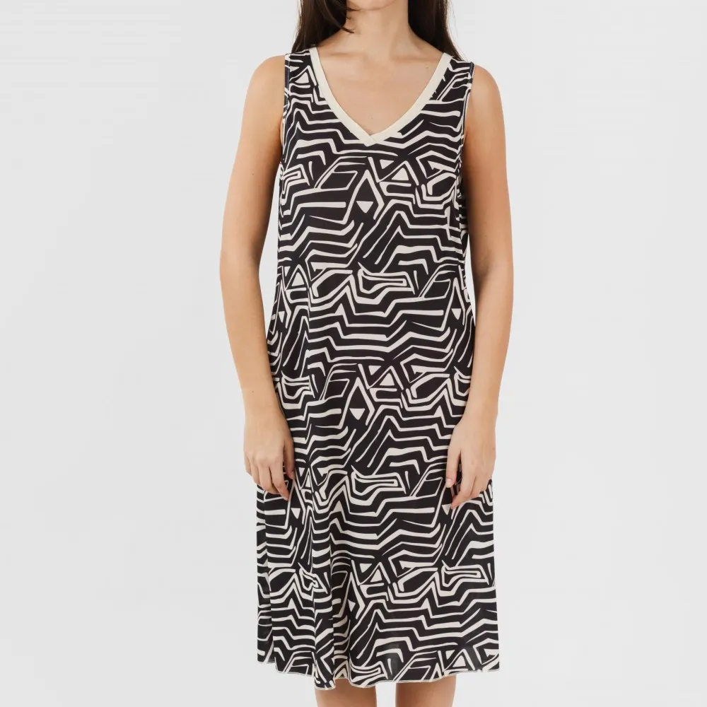 Vestido midi tirantes soft Guiomar beige negro