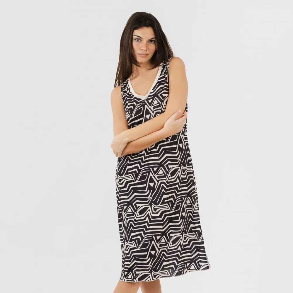 Vestido midi tirantes soft Guiomar beige negro