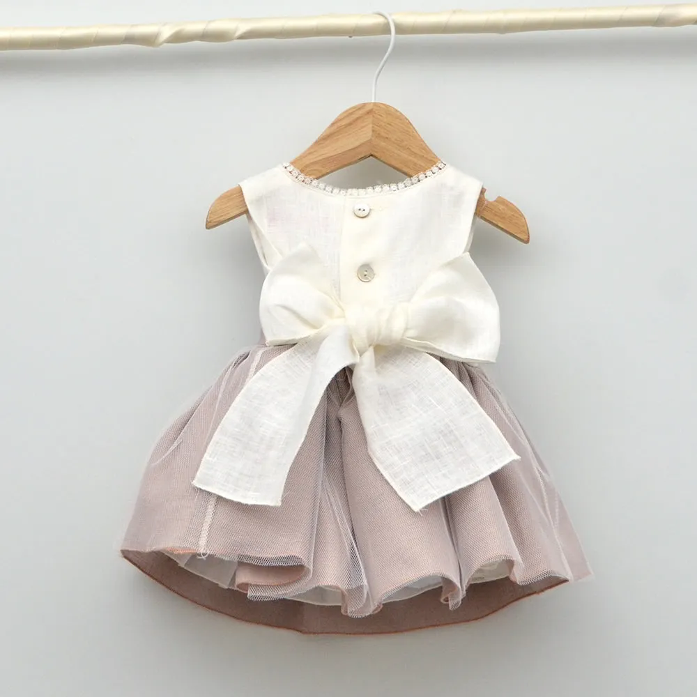 Vestido nia tul y lino Isabel con adorno floral