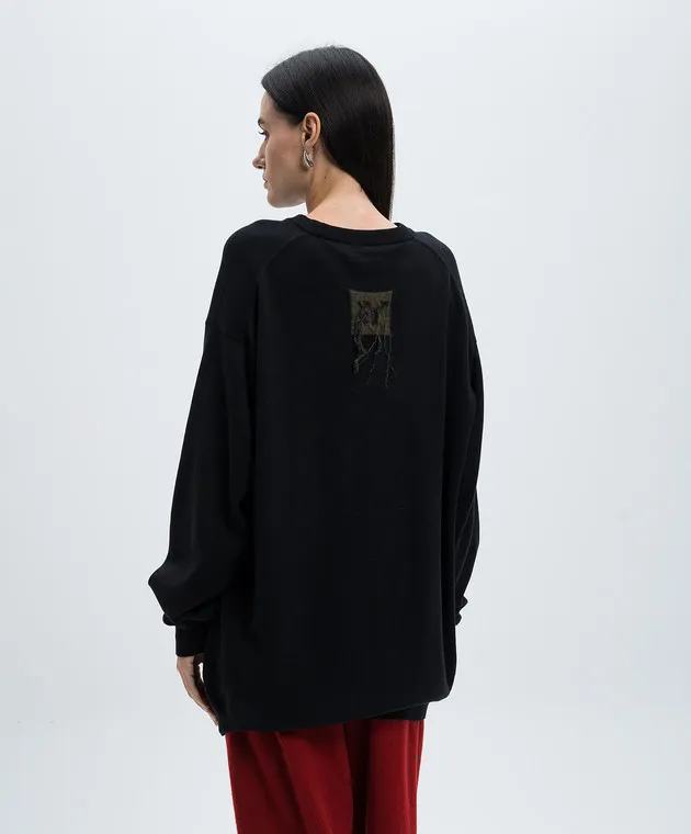 Y`S Yamamoto Black wool sweater with logo pattern