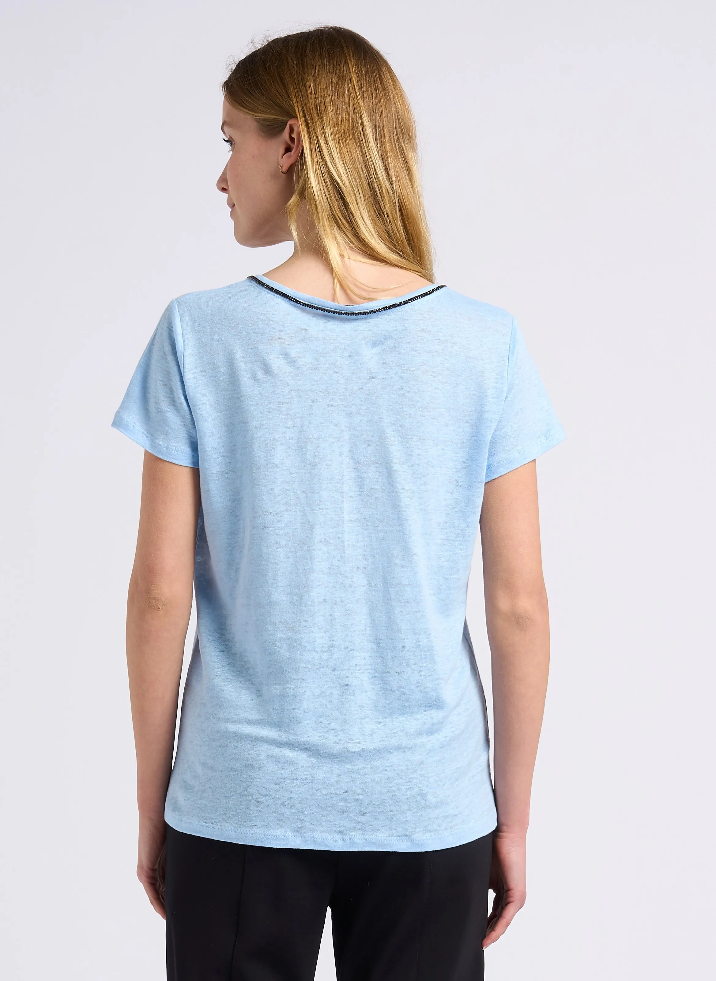 ZAPA TASMANIE  CAMISETA DE LINO CON CUELLO EN V EN AZUL