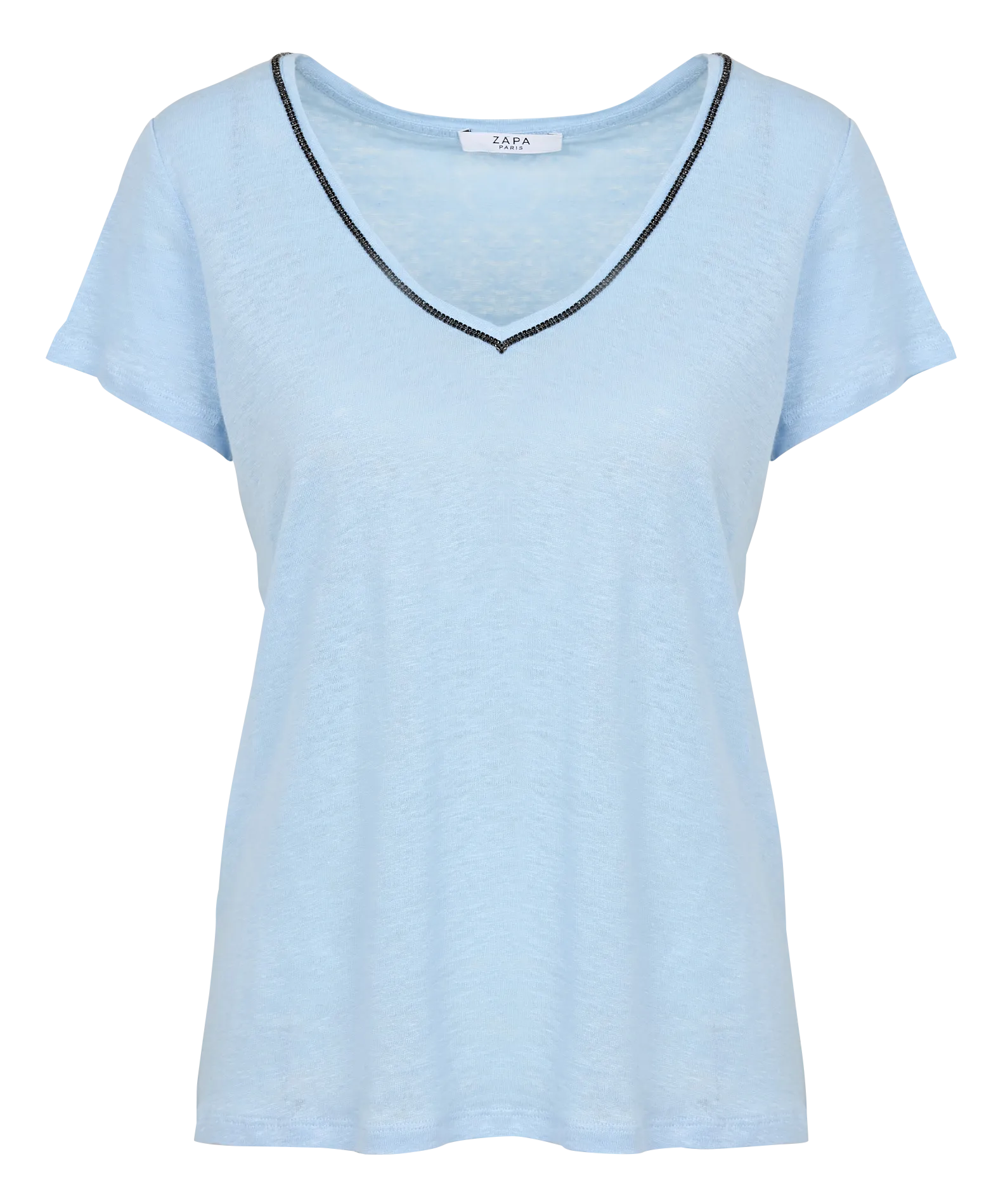 ZAPA TASMANIE  CAMISETA DE LINO CON CUELLO EN V EN AZUL