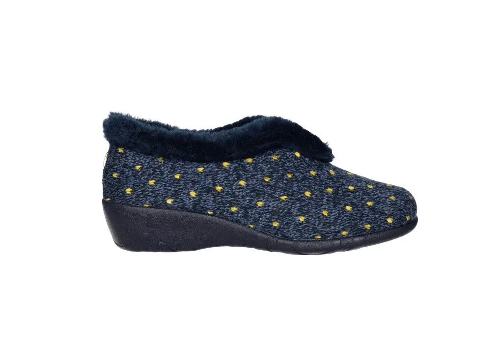 Zapatilla Azul Corazones Amarillos Cuello Mimosin CuÑa Baja