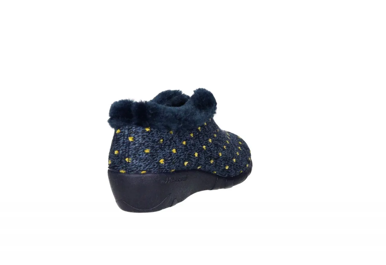 Zapatilla Azul Corazones Amarillos Cuello Mimosin CuÑa Baja