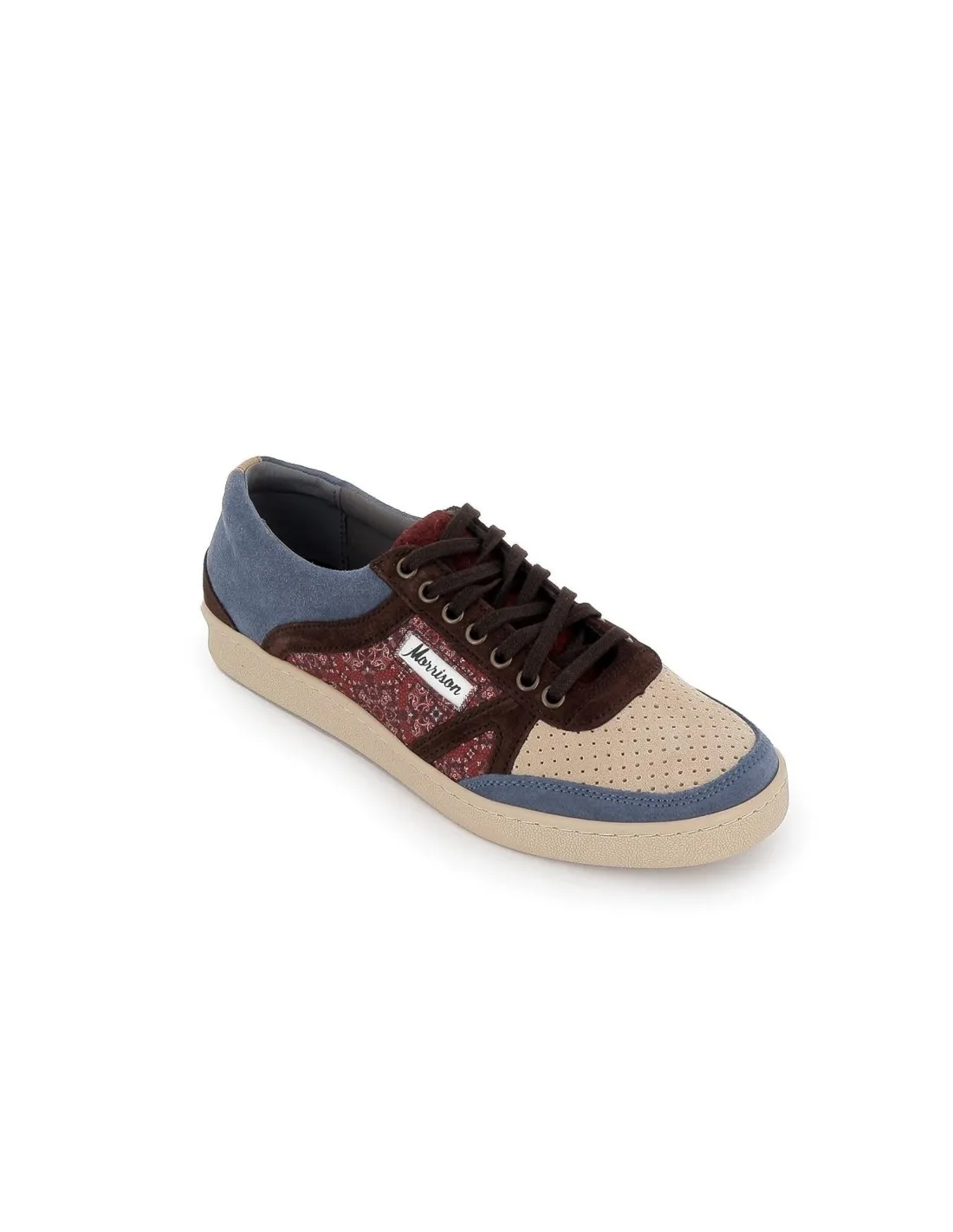 Zapatilla de serraje azul, camel y rojo hombre Morrison