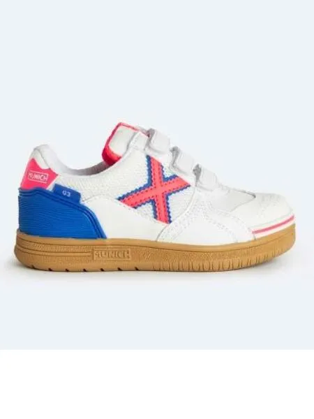 ZAPATILLA MUNICH G3 INDOOR BLANCO AZUL CORAL NIñ@