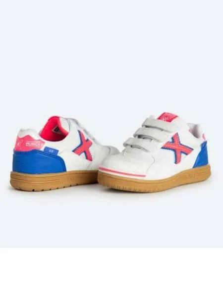 ZAPATILLA MUNICH G3 INDOOR BLANCO AZUL CORAL NIñ@
