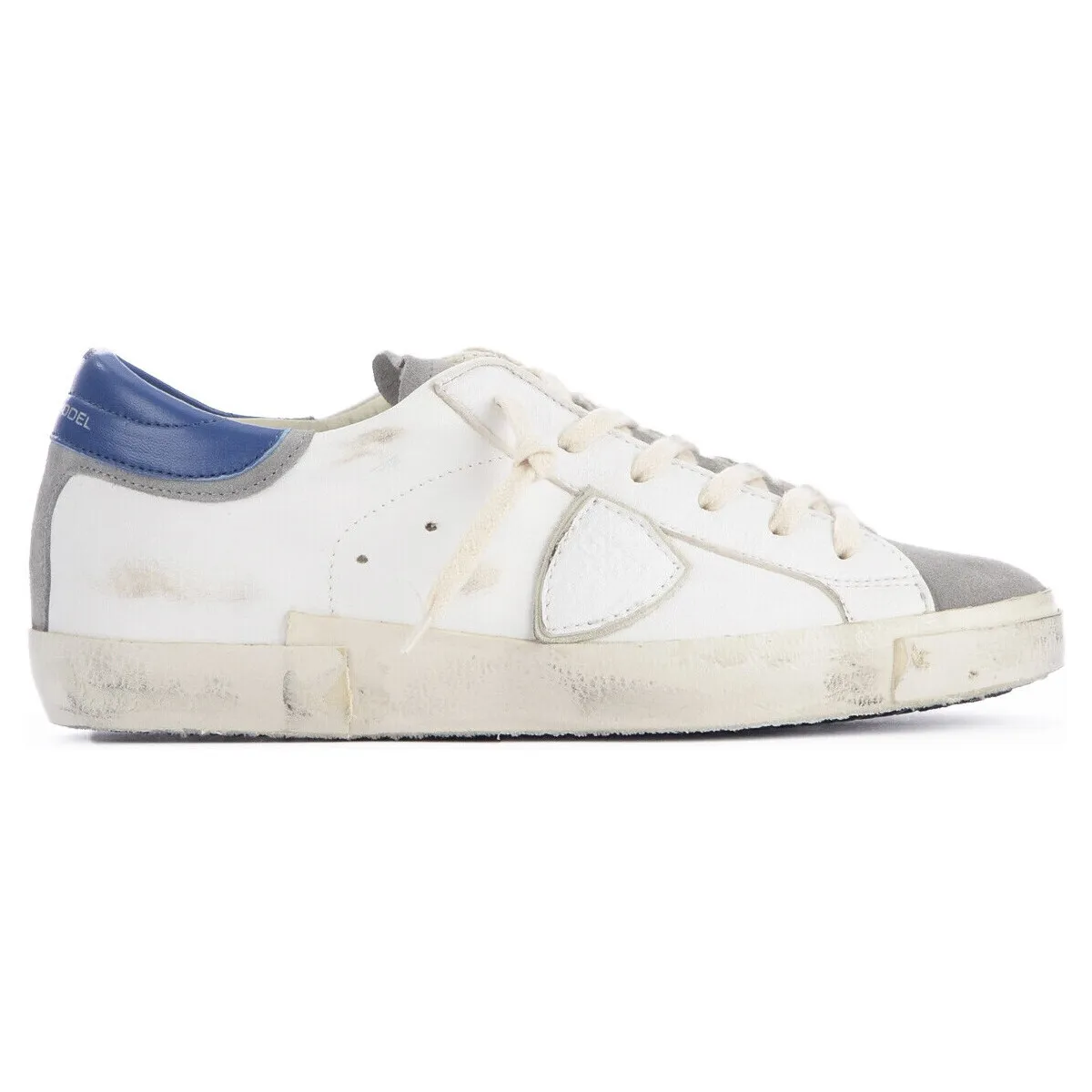 Zapatilla  Paris X en cuero blanco y azul