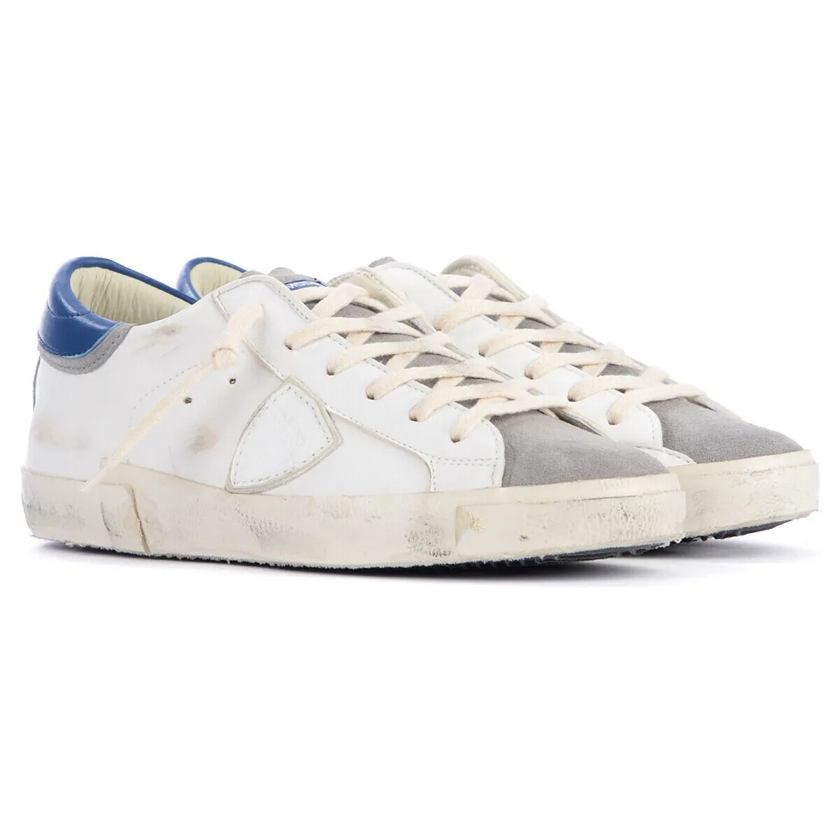 Zapatilla  Paris X en cuero blanco y azul