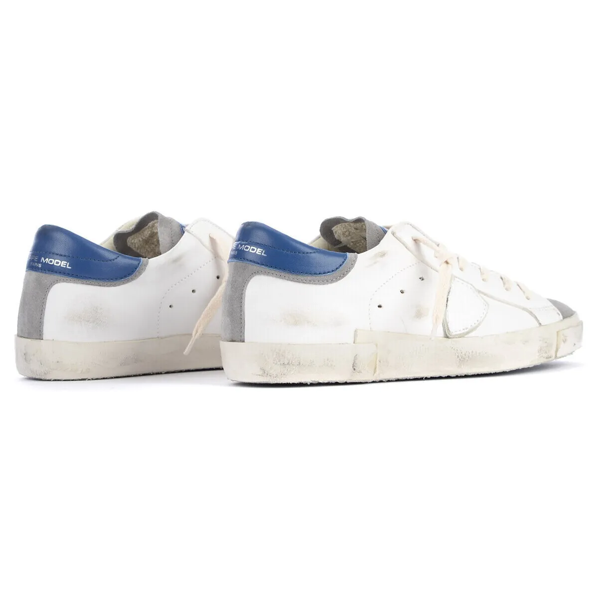 Zapatilla  Paris X en cuero blanco y azul