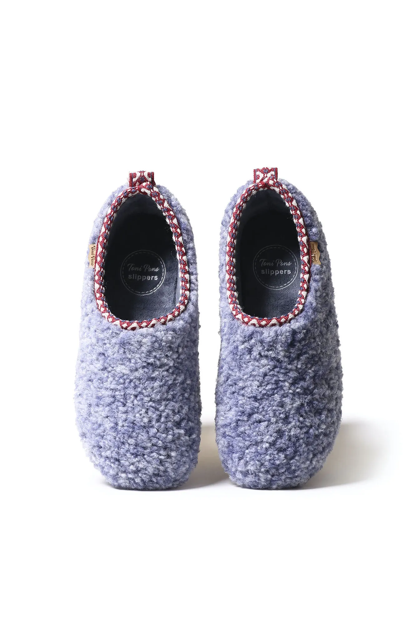 Zapatilla tipo babucha para mujer en borrego azul