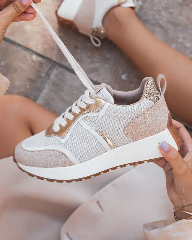 ZAPATILLAS DE MUJER BEIGE CON CORDONES  FELICIA