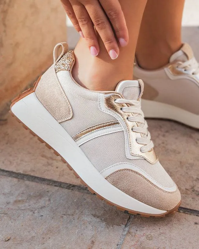 ZAPATILLAS DE MUJER BEIGE CON CORDONES  FELICIA