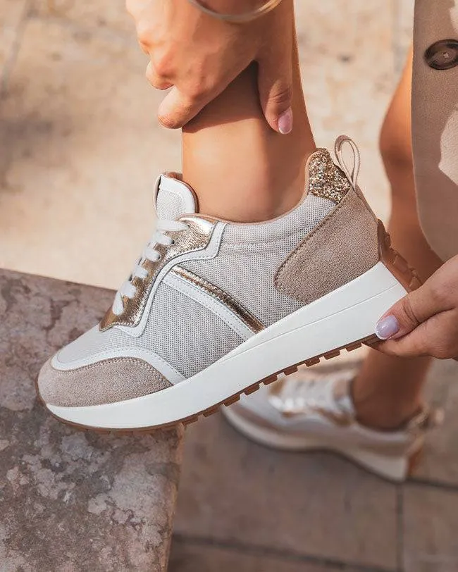 ZAPATILLAS DE MUJER BEIGE CON CORDONES  FELICIA