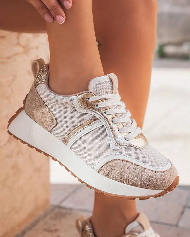 ZAPATILLAS DE MUJER BEIGE CON CORDONES  FELICIA