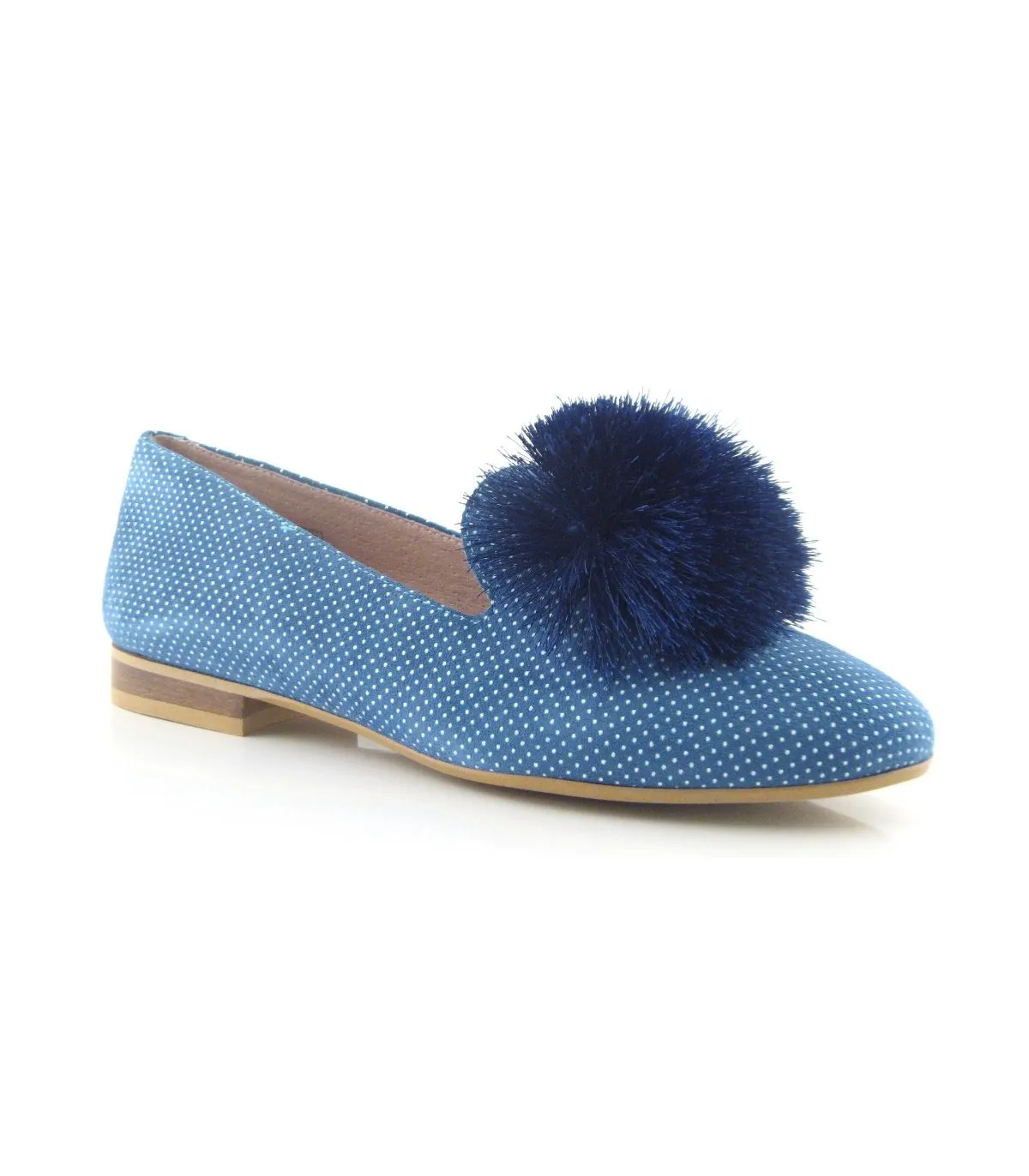 Zapato mocasín con pompón azul