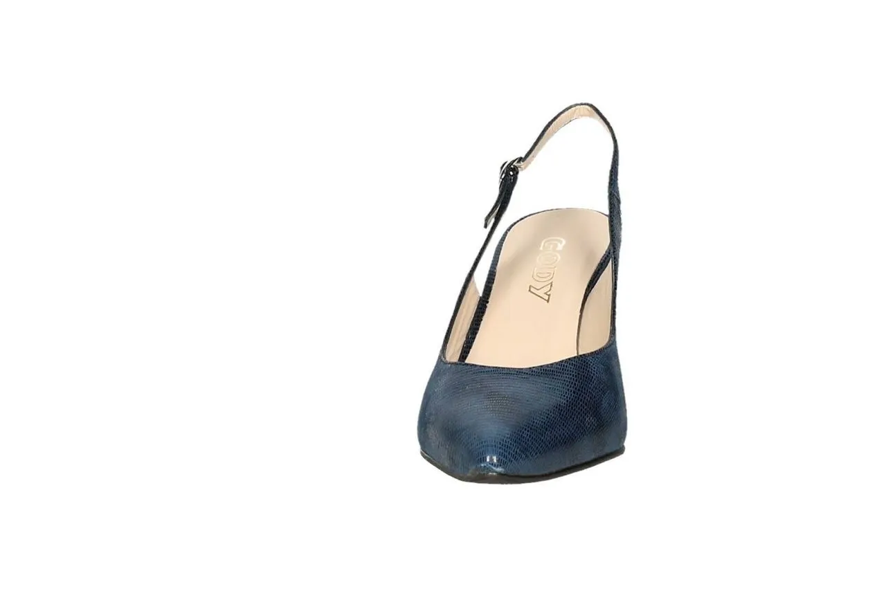 Zapato Tejus Azul Talon Descubierto
